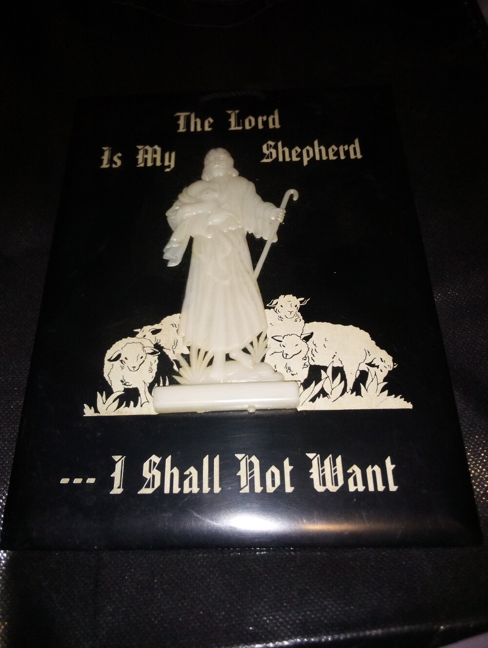 Vintage Celluloid Comforting Religious Wall Plaque